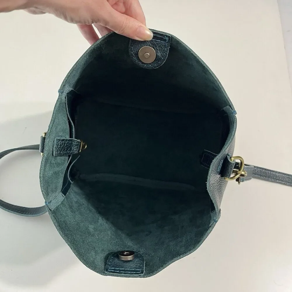 Portland Leather Goods Green Butterfly Bucket Bag Purse Crossbody